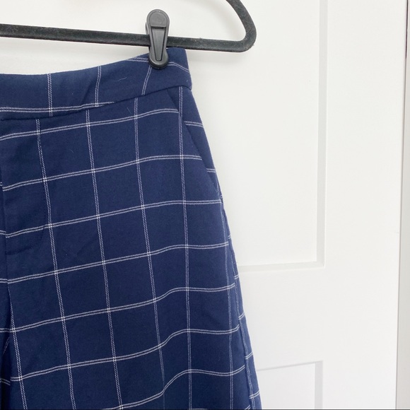 Old Navy Windowpane Plaid Wide Leg Crop Pants Navy/White Career Office Sz 4 - Picture 5 of 8